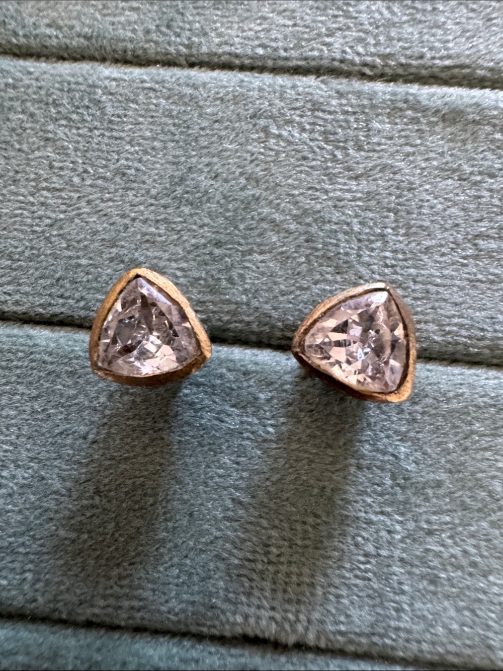 Gold-Tone Triangle Clear Crystal Stud Earrings